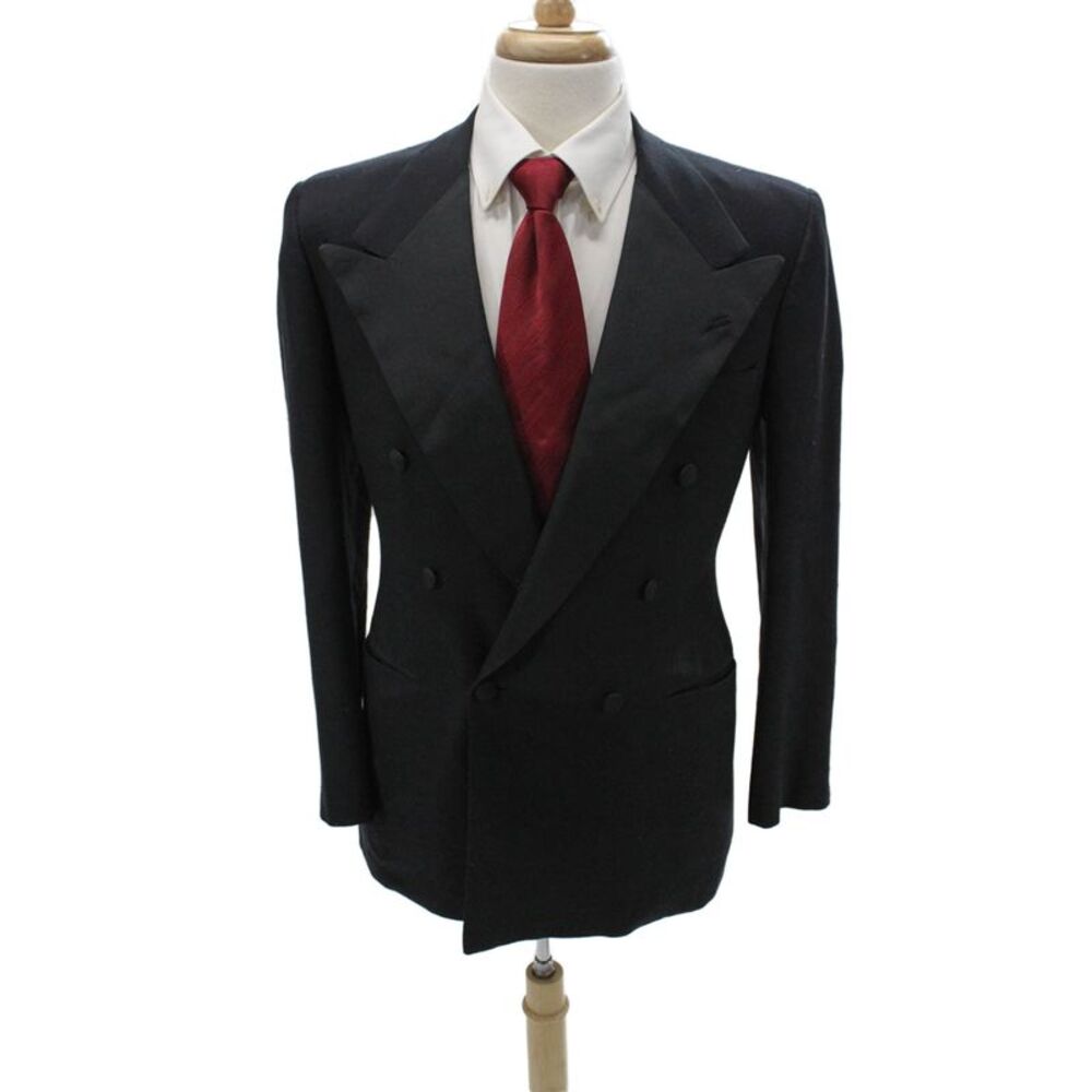 Partito Mens Double Breasted Black Wool Jacket Size 40
